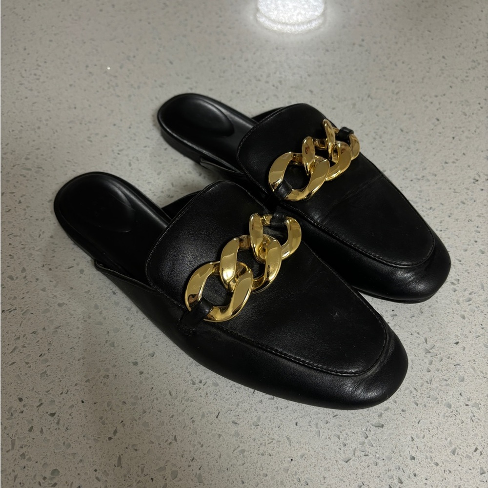 Black Loafer Flats with Gold Detailing